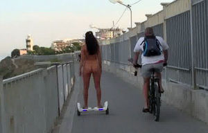 Nude rail gyroscooter in public
